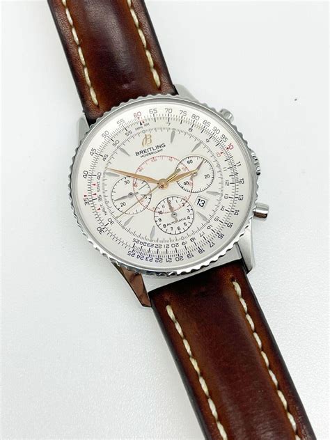 breitling montbrillant gents stainless steel watch and brown leather strap|Breitling Montbrillant .